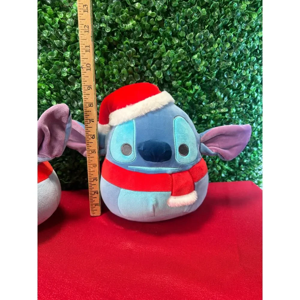 Lot  2 Disney Stitch Holiday Christmas Squishmallow Plush Santa Hat Scarf Bundle